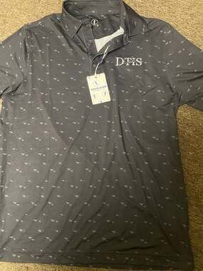 U Suck at Golf Apparel Co. Men's Black Paper Plane Print Golf Polo with DTIS Log